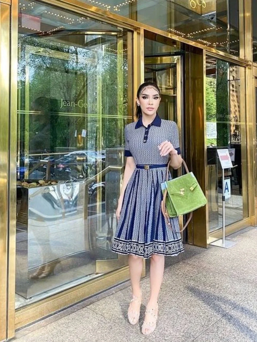 NWOT Tory Burch Gemini Link Jacquard Dress In Classic Ivory Tory Navy. Size L